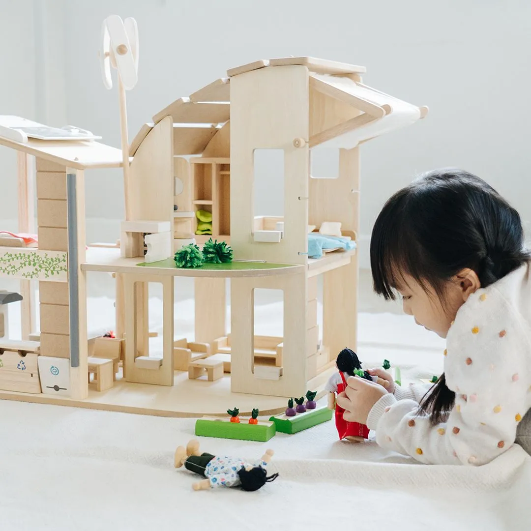 Green Wooden Dollhouse With Furniture