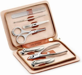 GRFIT Nail Clippers Kit 7-Piece Stainless Steel Nail Set, Professional Pedicure Nail Set, Portable Travel Beauty Set with Portable Fashion Bag (Gray/Brown) Pedicure Tools for Feet (Color : Brown)