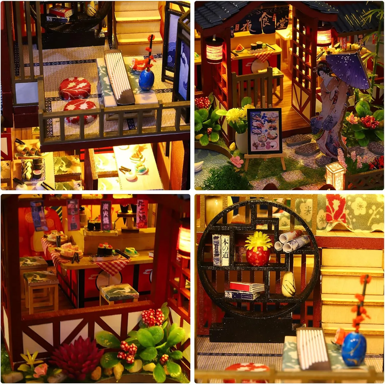 GuDoQi DIY Miniature Dollhouse Kit, 1:24 Scale Tiny House with Music Plant, Model Craft Kit for Adults, Great Handmade Gift for Birthday Easter Day, Japanese Villa Courtyard