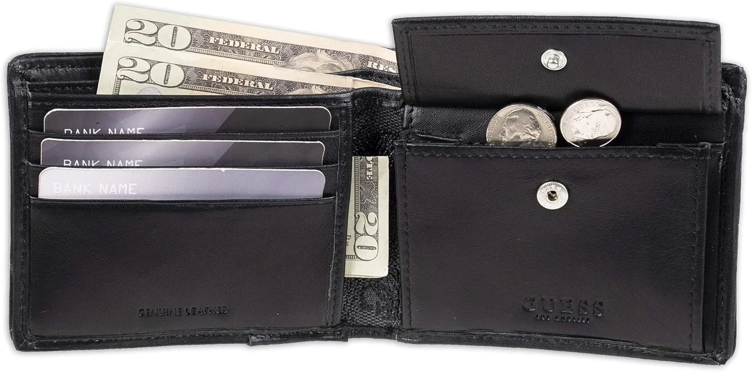 Guess Men's Classic Bifold Wallet with Card Slots, Bill Compartment and Id Window