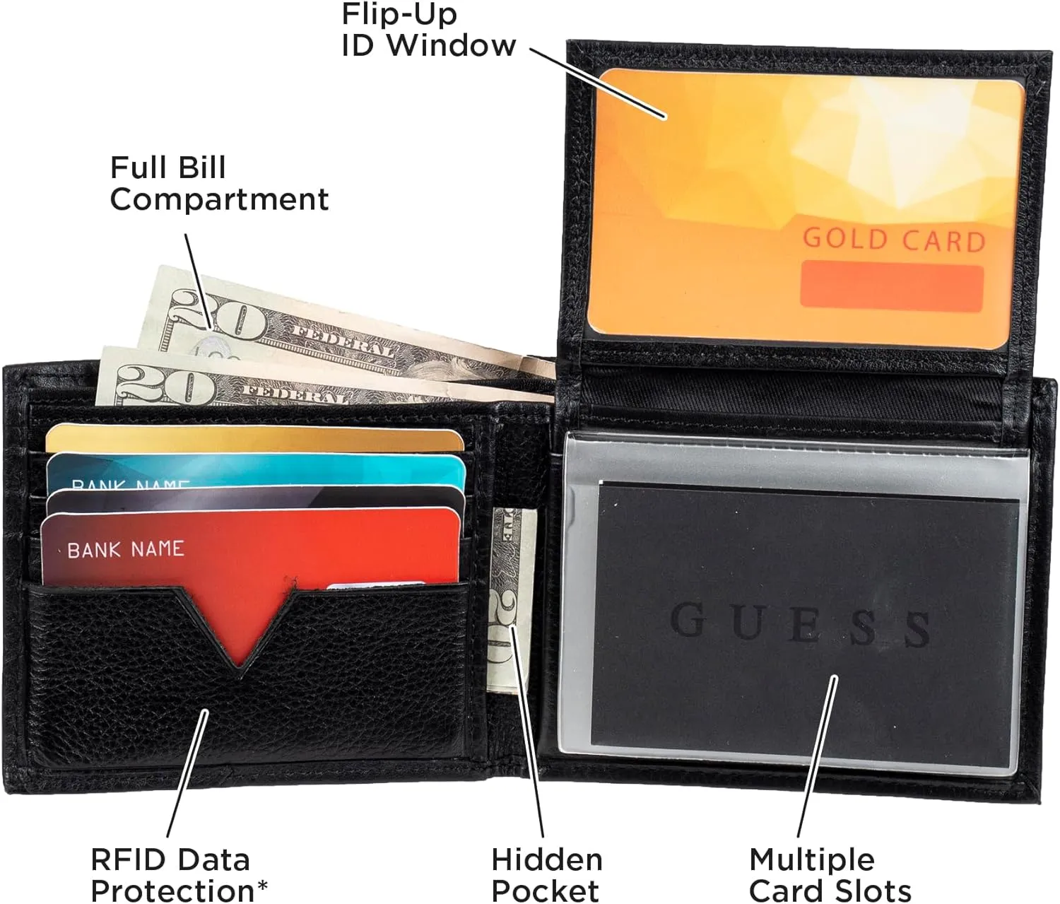 Guess Men's Classic Bifold Wallet with Card Slots, Bill Compartment and Id Window