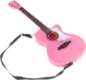 Guitar Model Pink, 1:6 Scale Wood, Life Scene Supplies Scenery Musical Instruments