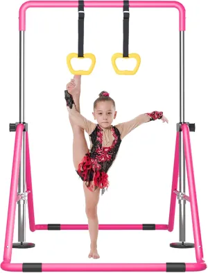 Gymnastic Bars for Kids, Horizontal Bars with Adjustable Height, Folding Gymnastic Training Kip Bar with Rings, Expandable Bars for Boys and Girls, Gymnastic Training Equipment for Home