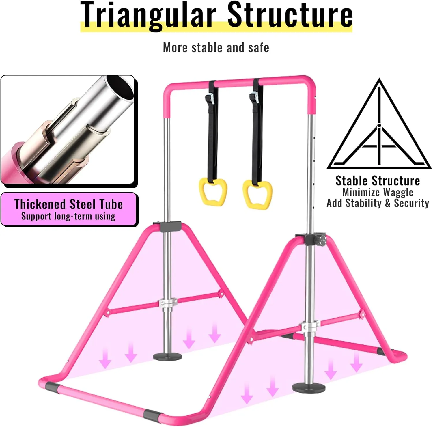 Gymnastic Bars for Kids, Horizontal Bars with Adjustable Height, Folding Gymnastic Training Kip Bar with Rings, Expandable Bars for Boys and Girls, Gymnastic Training Equipment for Home