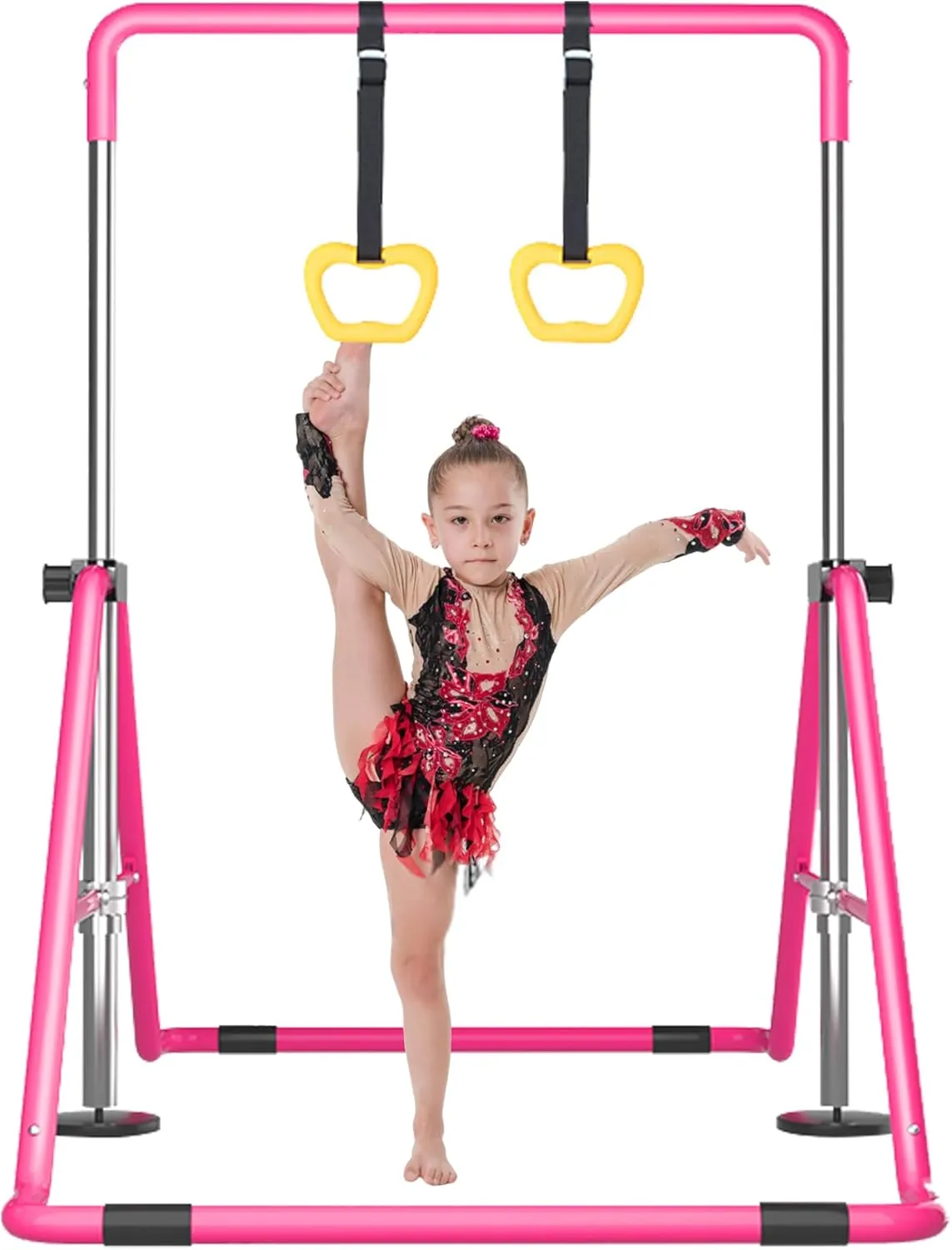 Gymnastic Bars for Kids, Horizontal Bars with Adjustable Height, Folding Gymnastic Training Kip Bar with Rings, Expandable Bars for Boys and Girls, Gymnastic Training Equipment for Home