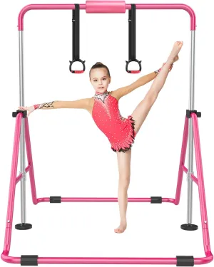 Gymnastic Bars for Kids with Adjustable Height, Folding Gymnastic Training Kip Bar, Junior Expandable Horizontal Monkey Bar for Home