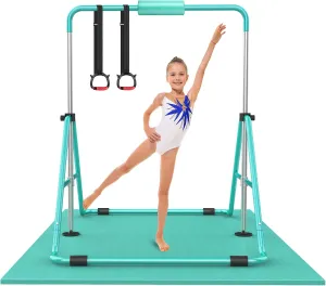 Gymnastic Bars for Kids with Adjustable Height, Folding Gymnastic Training Kip Bar, Junior Expandable Horizontal Monkey Bar for Home