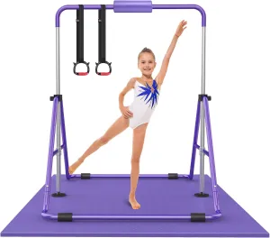 Gymnastic Bars for Kids with Adjustable Height, Folding Gymnastic Training Kip Bar, Junior Expandable Horizontal Monkey Bar for Home