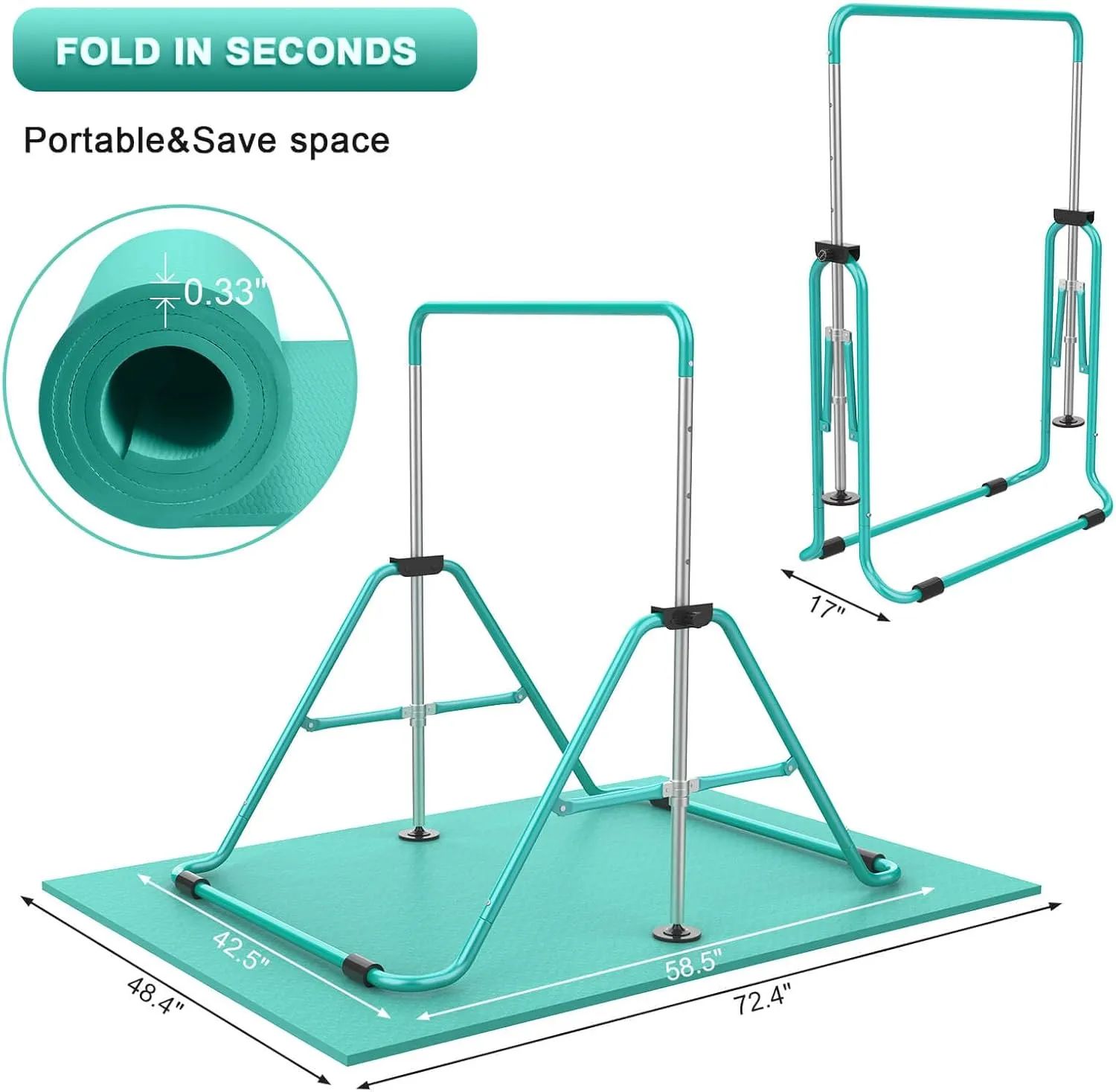 Gymnastic Bars for Kids with Adjustable Height, Folding Gymnastic Training Kip Bar, Junior Expandable Horizontal Monkey Bar for Home