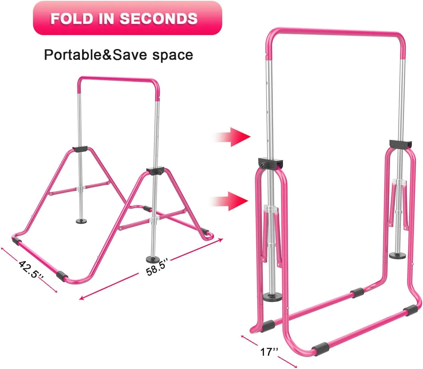 Gymnastic Bars for Kids with Adjustable Height, Folding Gymnastic Training Kip Bar, Junior Expandable Horizontal Monkey Bar for Home