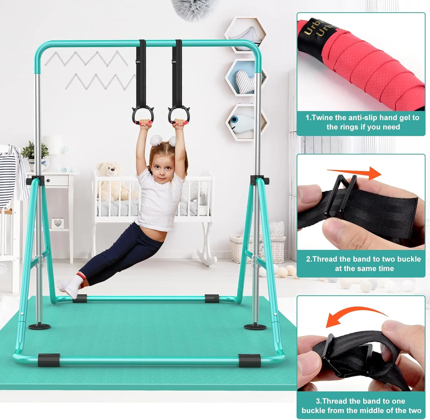 Gymnastic Bars for Kids with Adjustable Height, Folding Gymnastic Training Kip Bar, Junior Expandable Horizontal Monkey Bar for Home