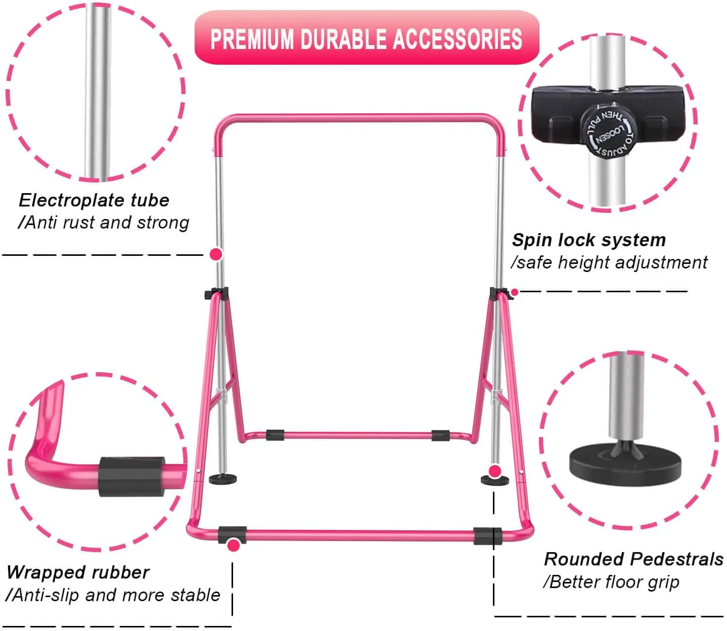 Gymnastic Bars for Kids with Adjustable Height, Folding Gymnastic Training Kip Bar, Junior Expandable Horizontal Monkey Bar for Home