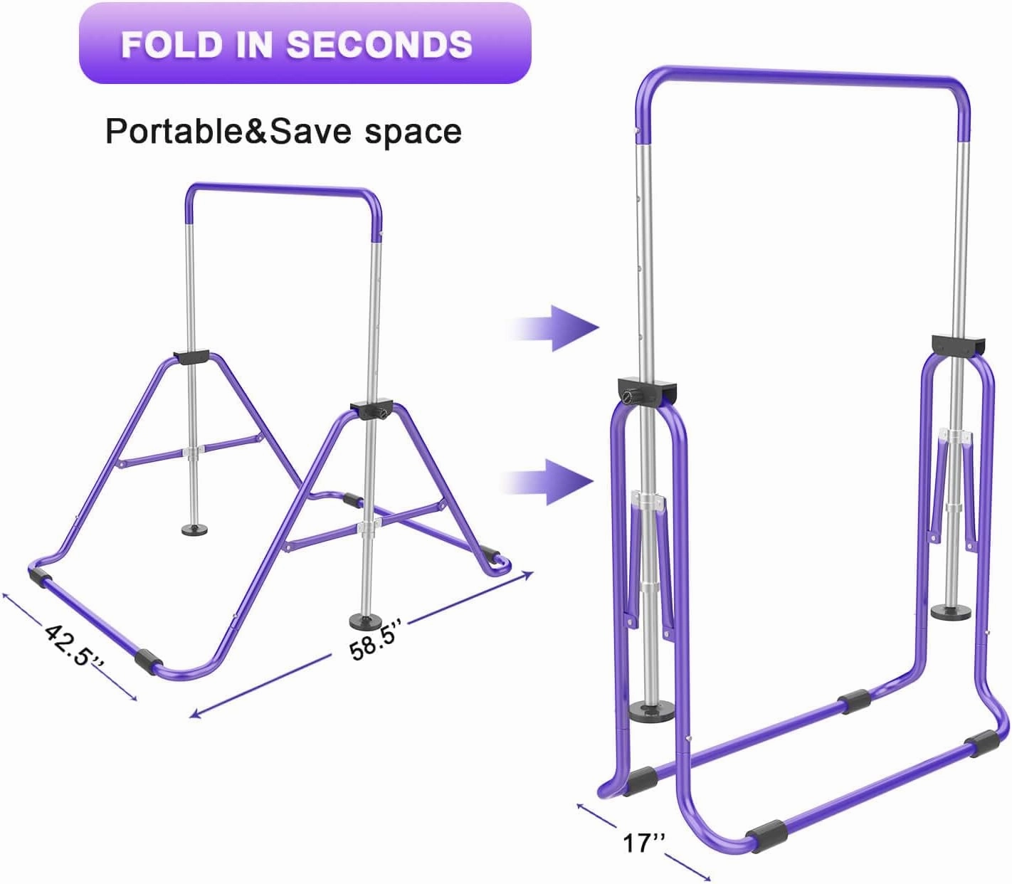 Gymnastic Bars for Kids with Adjustable Height, Folding Gymnastic Training Kip Bar, Junior Expandable Horizontal Monkey Bar for Home