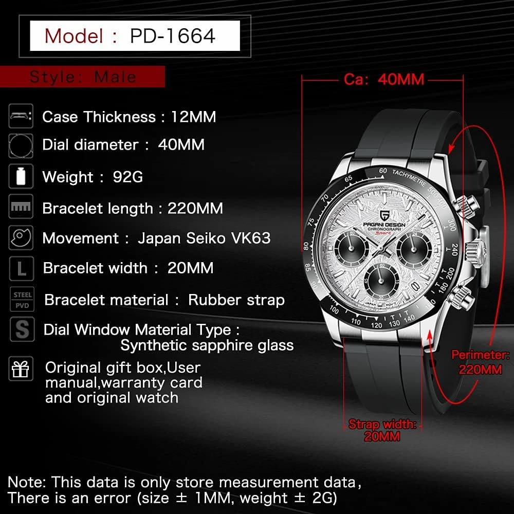 HaiQin Pagani Design Classic Men's Multifunctional Chronograph Full Stainless Steel Japanese VK63 Quartz Movement Tester 100m Waterproof Luxury Business Watch