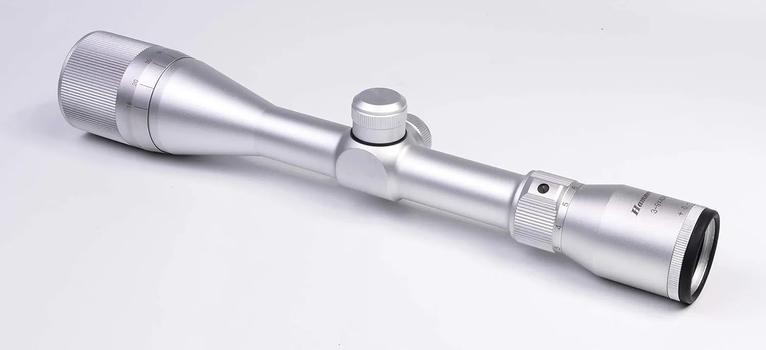 Hammers Stainless Silver Chrome 10/22 Rifle Scope 3-9x40 AO Parallax Adjustable Objective with See-Thru 22 Dovetail Rings