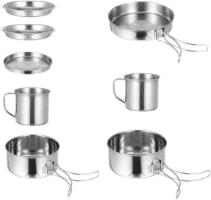 HANABASS 1 Set Stainless Steel Pot Set Picnic Portable Cooking Pot Kit Cookware Camping Pot Camping Kettle Camping Cooking Essentials Camping Cook Pot Camping Stainless Steel Pot Silver