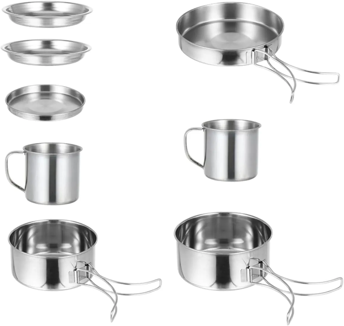 HANABASS 1 Set Stainless Steel Pot Set Picnic Portable Cooking Pot Kit Cookware Camping Pot Camping Kettle Camping Cooking Essentials Camping Cook Pot Camping Stainless Steel Pot Silver