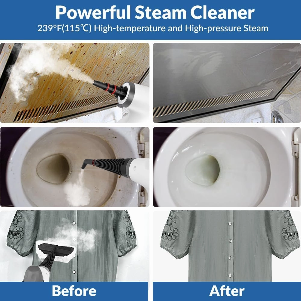 Handheld Pressurized Steam Cleaner with 12 pcs Accessories, Portable Steamer for Cleaning, Steam Cleaner for Home Use, Steamer for Cleaning Car, Furniture, Floor, Upholstery, Grout and Tile, Deep Gray