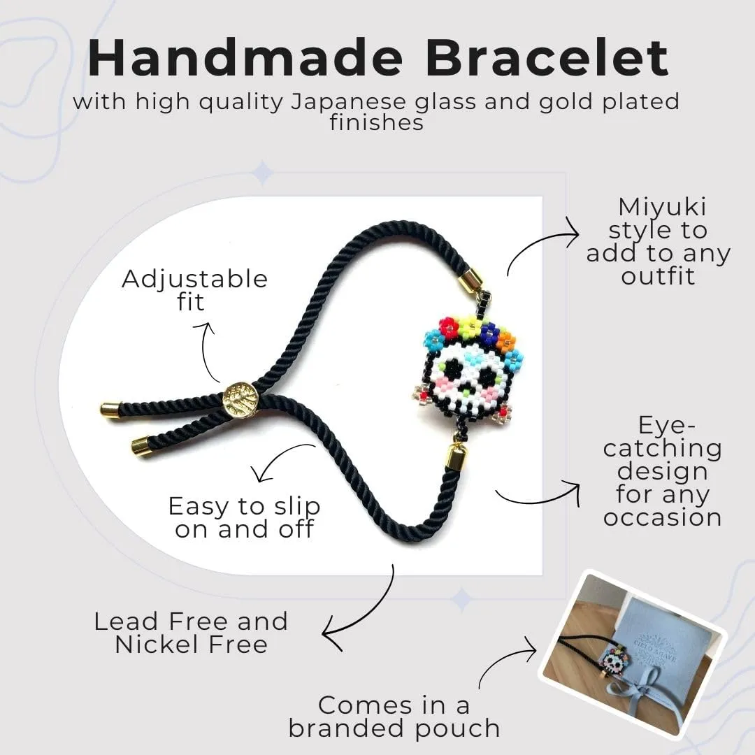 Handmade Adjustable Catrina Bracelet, Mexican Skull, Jewelry for Women, Miyuki Style, Stackable Charm Bracelet