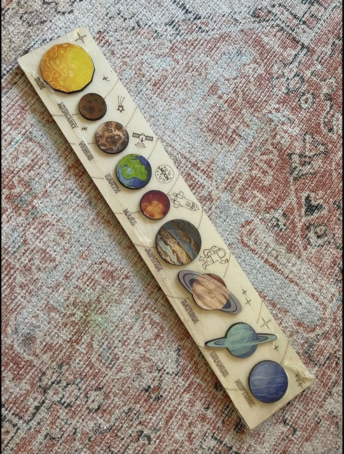 Handmade Wooden Solar Puzzles for Kids Ages 4-8 - Montessori Material Solar System and Planets Wooden Toy -Early Learning Educational Games (Rec101)