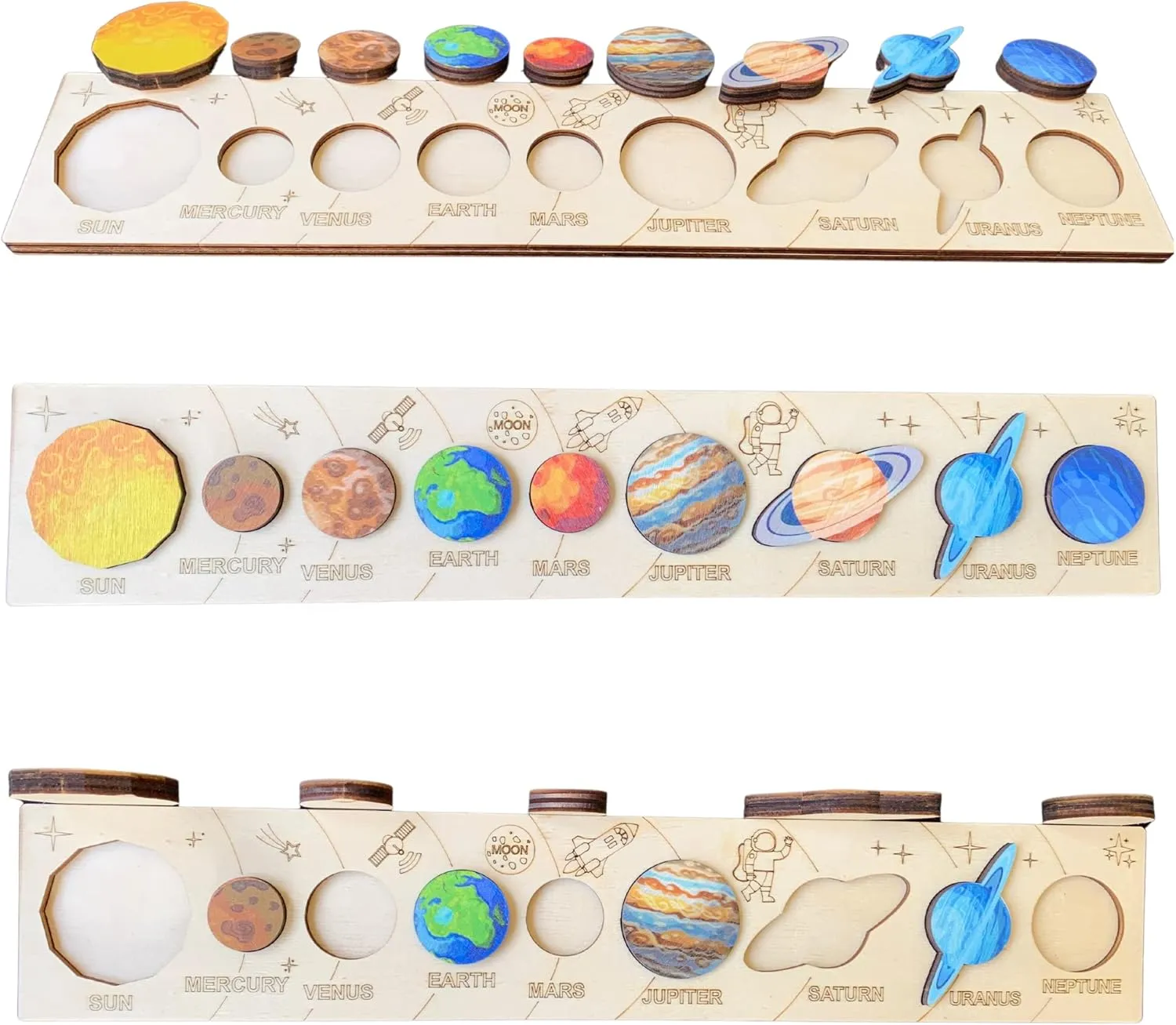 Handmade Wooden Solar Puzzles for Kids Ages 4-8 - Montessori Material Solar System and Planets Wooden Toy -Early Learning Educational Games (Rec101)