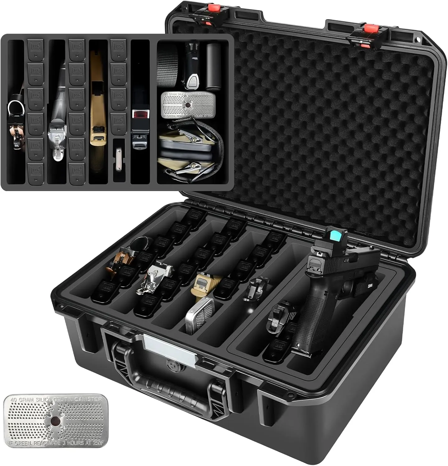 Hard Gun Case for Handgun & Pistol: TAS Approved Holds 6 Handguns & 22 Magazines | Hard Shell Firearm Case for Air Travel | Waterproof Pistol Box with Custom Foam Interior | Large Capacity Gun Storage