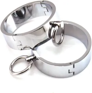 Hardcore Metal Cuffs - Lockable Punk Wristband, Simple Handcuffs with O Ring, A Pair