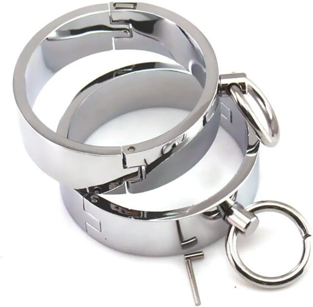 Hardcore Metal Cuffs - Lockable Punk Wristband, Simple Handcuffs with O Ring, A Pair