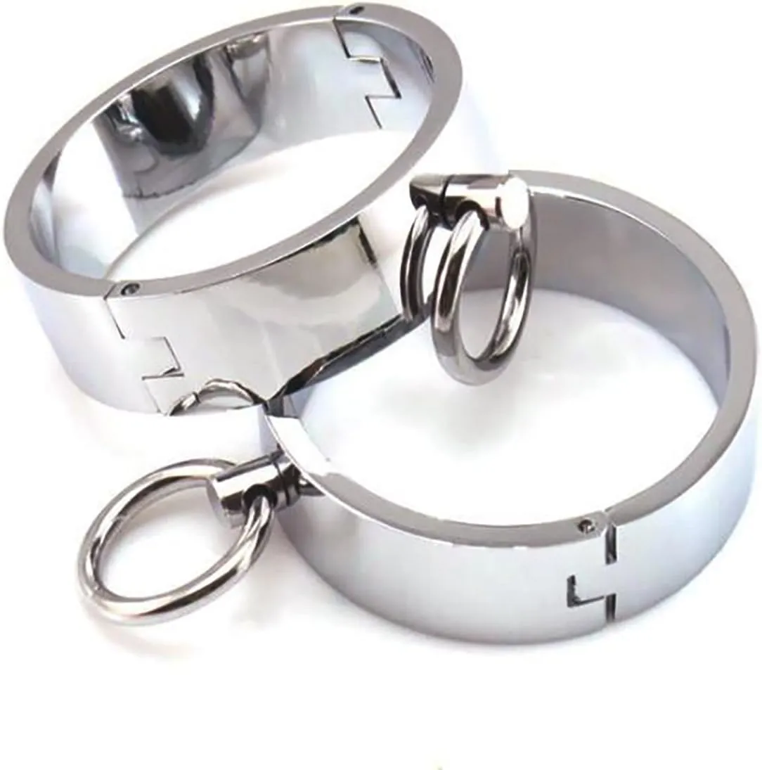 Hardcore Metal Cuffs - Lockable Punk Wristband, Simple Handcuffs with O Ring, A Pair