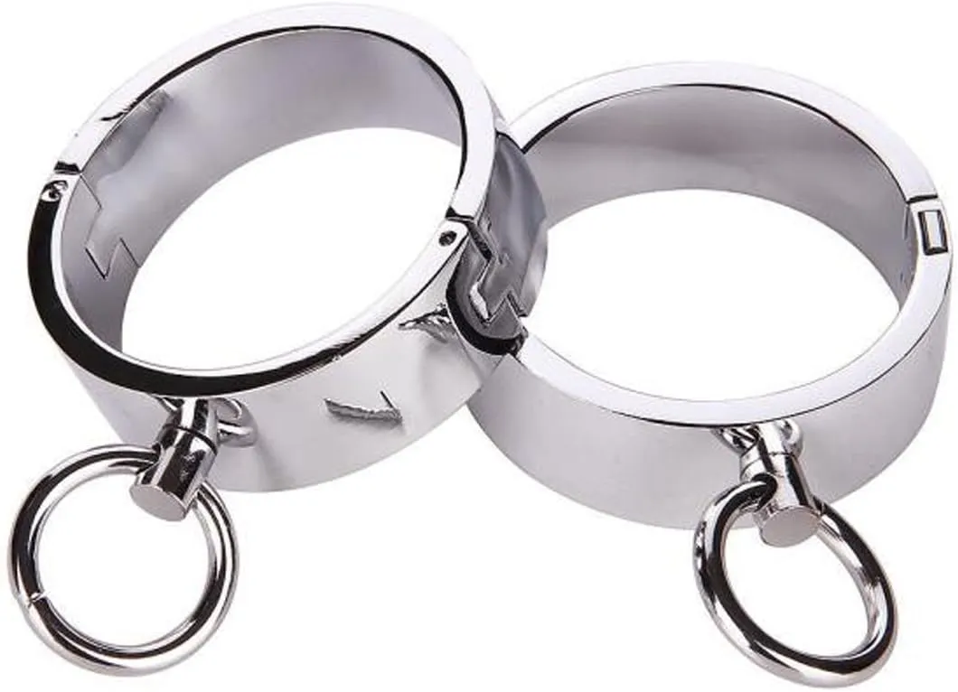 Hardcore Metal Cuffs - Lockable Punk Wristband, Simple Handcuffs with O Ring, A Pair