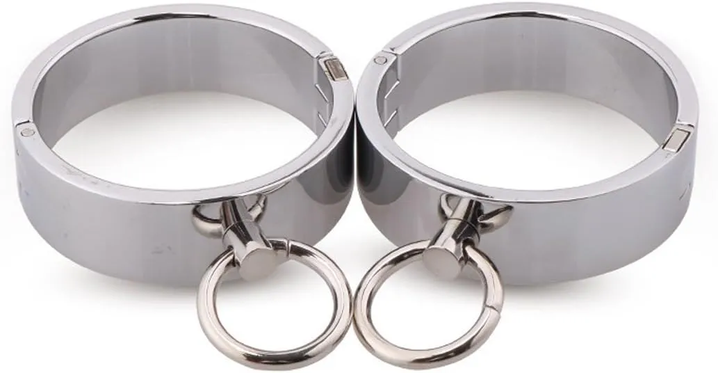 Hardcore Metal Cuffs - Lockable Punk Wristband, Simple Handcuffs with O Ring, A Pair