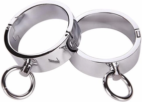 Hardcore Metal Cuffs - Lockable Punk Wristband, Simple Handcuffs with O Ring, A Pair