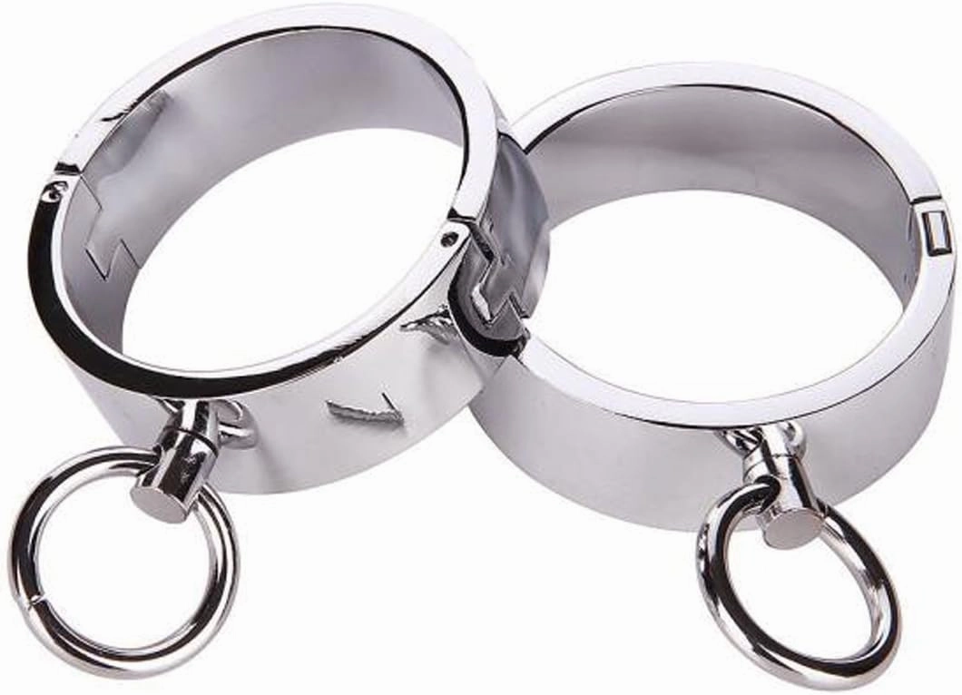 Hardcore Metal Cuffs - Lockable Punk Wristband, Simple Handcuffs with O Ring, A Pair