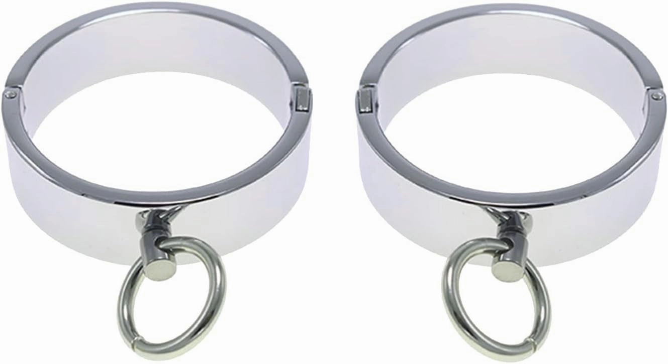 Hardcore Metal Cuffs - Lockable Punk Wristband, Simple Handcuffs with O Ring, A Pair