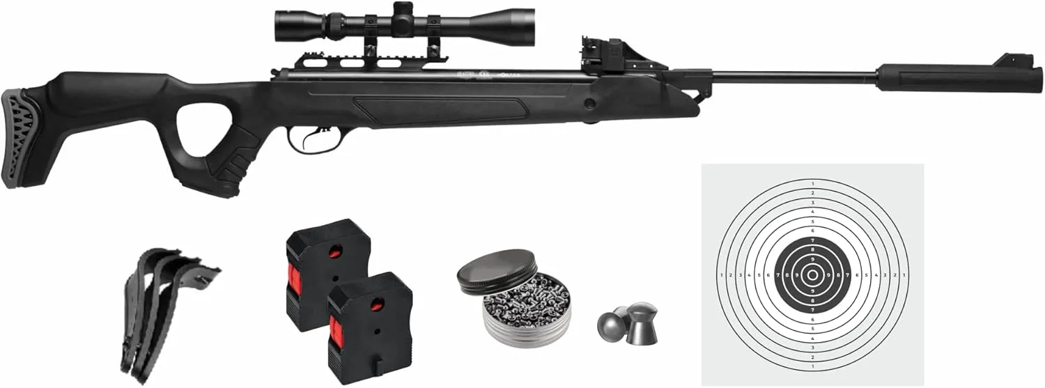 Hatsan SpeedFire (Magnum 1250) Air Rifle, Black with Included Wearable4U Paper Targets and Pellets Bundle