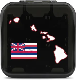 Hawaii State Map and Flag Funny Game Card Case Pattern Game Card Storage Box Cards Holder with 24 Slots