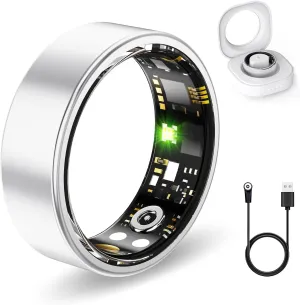 Health Rings for Women Men, Fitness Tracker with Heart Rate,Blood Oxygen, Blood Pressure, Sleep Tracker, Step Tracker, No Subscription Fee, IP68 Waterproof Smart Ring for iphone & Android (Silver 12#)