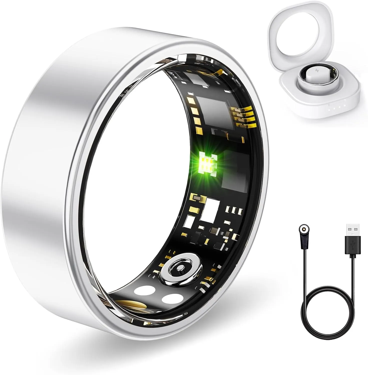 Health Rings for Women Men, Fitness Tracker with Heart Rate,Blood Oxygen, Blood Pressure, Sleep Tracker, Step Tracker, No Subscription Fee, IP68 Waterproof Smart Ring for iphone & Android (Silver 12#)