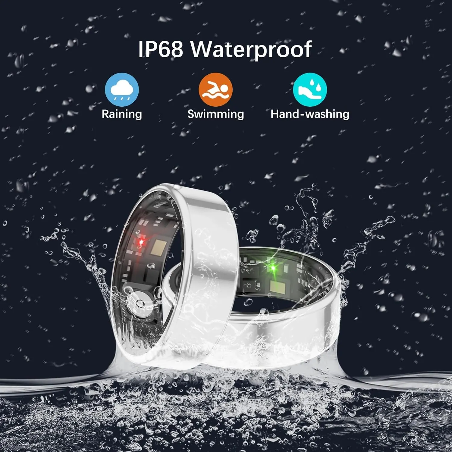 Health Rings for Women Men, Fitness Tracker with Heart Rate,Blood Oxygen, Blood Pressure, Sleep Tracker, Step Tracker, No Subscription Fee, IP68 Waterproof Smart Ring for iphone & Android (Silver 12#)