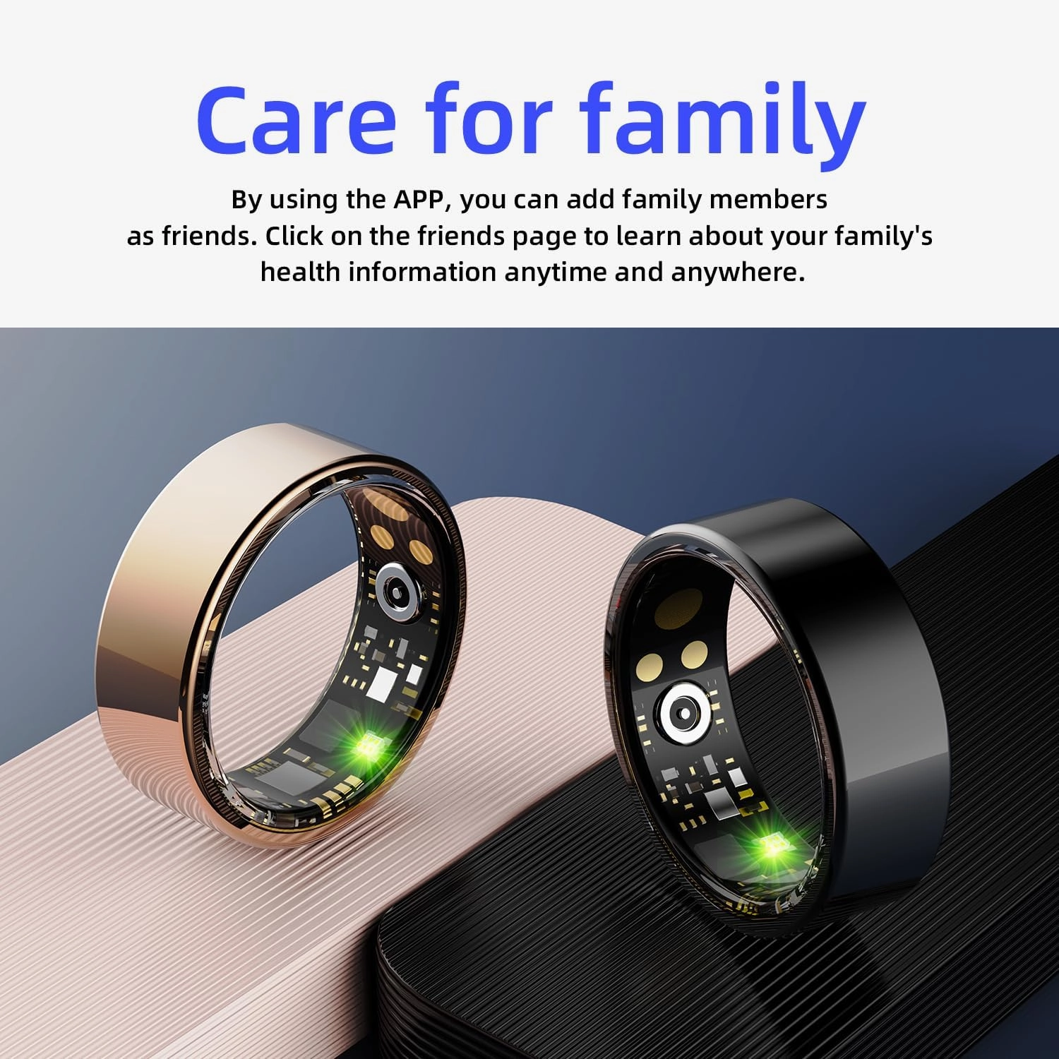 Health Rings for Women Men, Fitness Tracker with Heart Rate,Blood Oxygen, Blood Pressure, Sleep/Step Tracker, IP68 Waterproof Smart Ring for iPhone & Android (Gold, 9#)