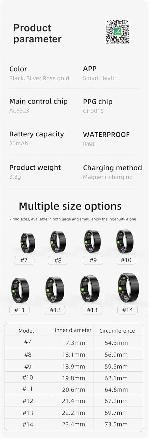 Health Rings for Women Men, Fitness Tracker with Heart Rate,Blood Oxygen, Blood Pressure, Sleep/Step Tracker, IP68 Waterproof Smart Ring for iPhone & Android (Gold, 9#)
