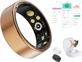 Health Rings for Women Men, Fitness Tracker with Heart Rate,Blood Oxygen, Blood Pressure, Sleep/Step Tracker, IP68 Waterproof Smart Ring for iPhone & Android (Gold, 9#)