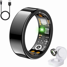 Health Tracker Ring, Smart Health Ring for Women Men with Heart Rate, Blood Oxygen, Sleep Monitor, Steps,Calories, No Subscription Fee, IP68 Waterproof Smart Ring for iPhone & Android (Black, 7#)