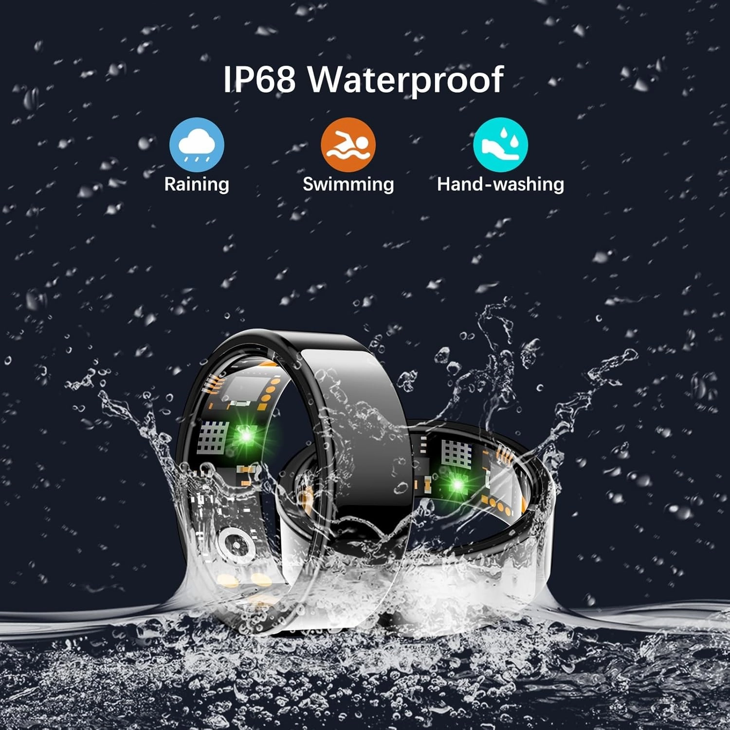 Health Tracker Ring, Smart Health Ring for Women Men with Heart Rate, Blood Oxygen, Sleep Monitor, Steps,Calories, No Subscription Fee, IP68 Waterproof Smart Ring for iPhone & Android (Black, 7#)