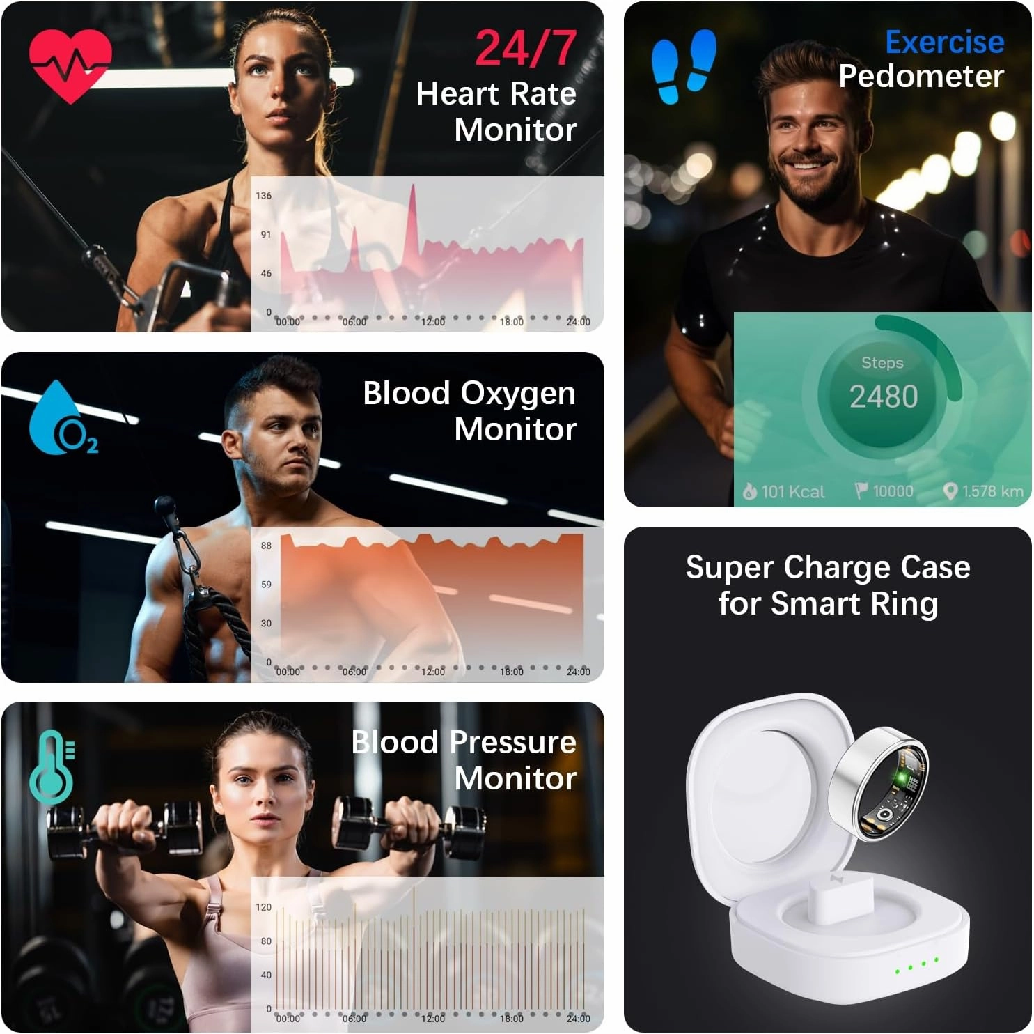 Health Tracker Ring, Smart Health Ring for Women Men with Heart Rate, Blood Oxygen, Sleep Monitor, Steps,Calories, No Subscription Fee, IP68 Waterproof Smart Ring for iPhone & Android (Silver, 8#)