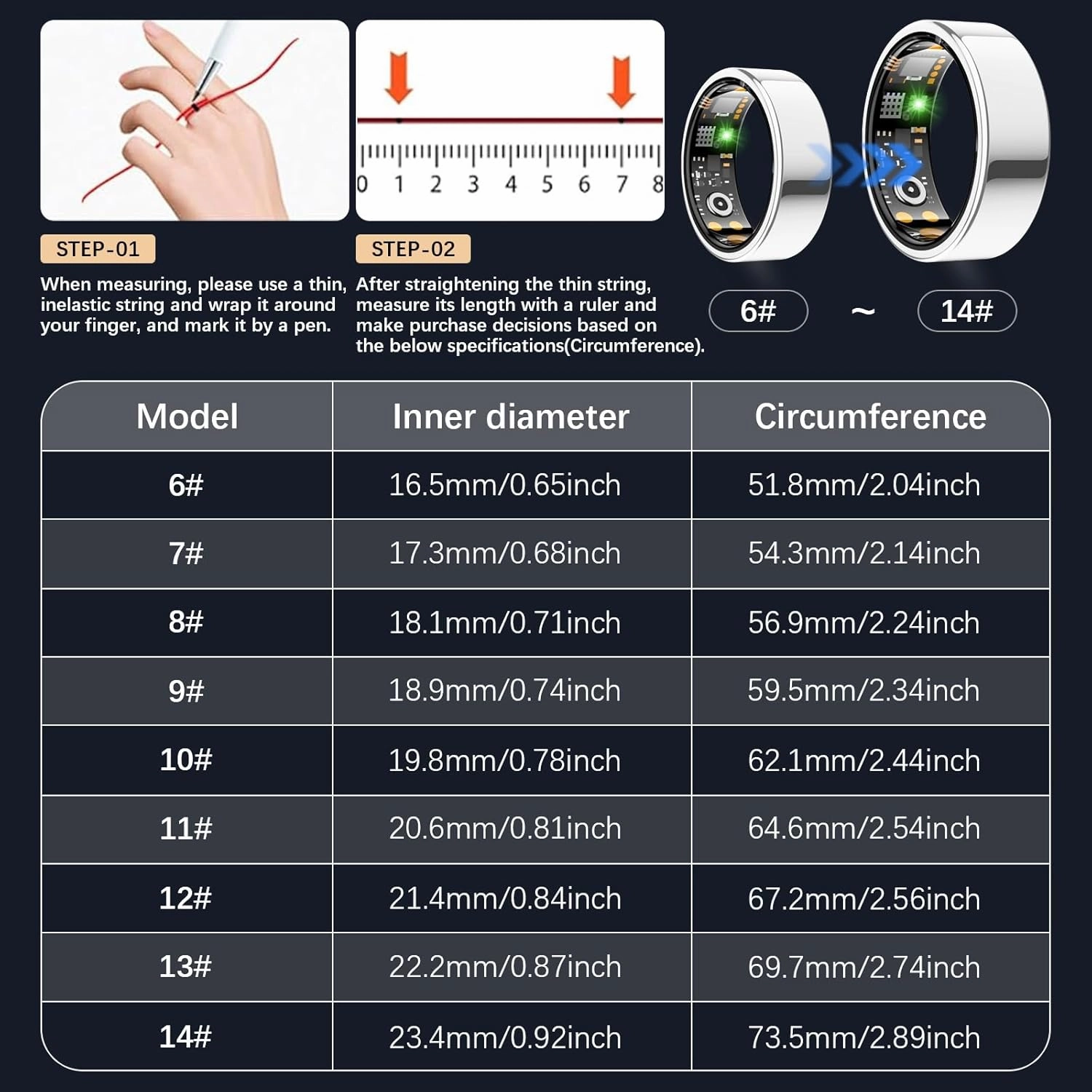 Health Tracker Ring, Smart Health Ring for Women Men with Heart Rate, Blood Oxygen, Sleep Monitor, Steps,Calories, No Subscription Fee, IP68 Waterproof Smart Ring for iPhone & Android (Silver, 8#)