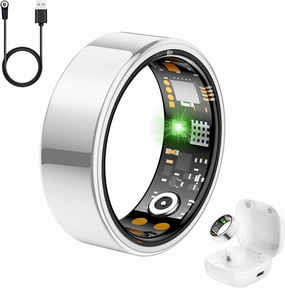Health Tracker Ring, Smart Health Ring for Women Men with Heart Rate, Blood Oxygen, Sleep Monitor, Steps,Calories, No Subscription Fee, IP68 Waterproof Smart Ring for iPhone & Android (Silver, 8#)