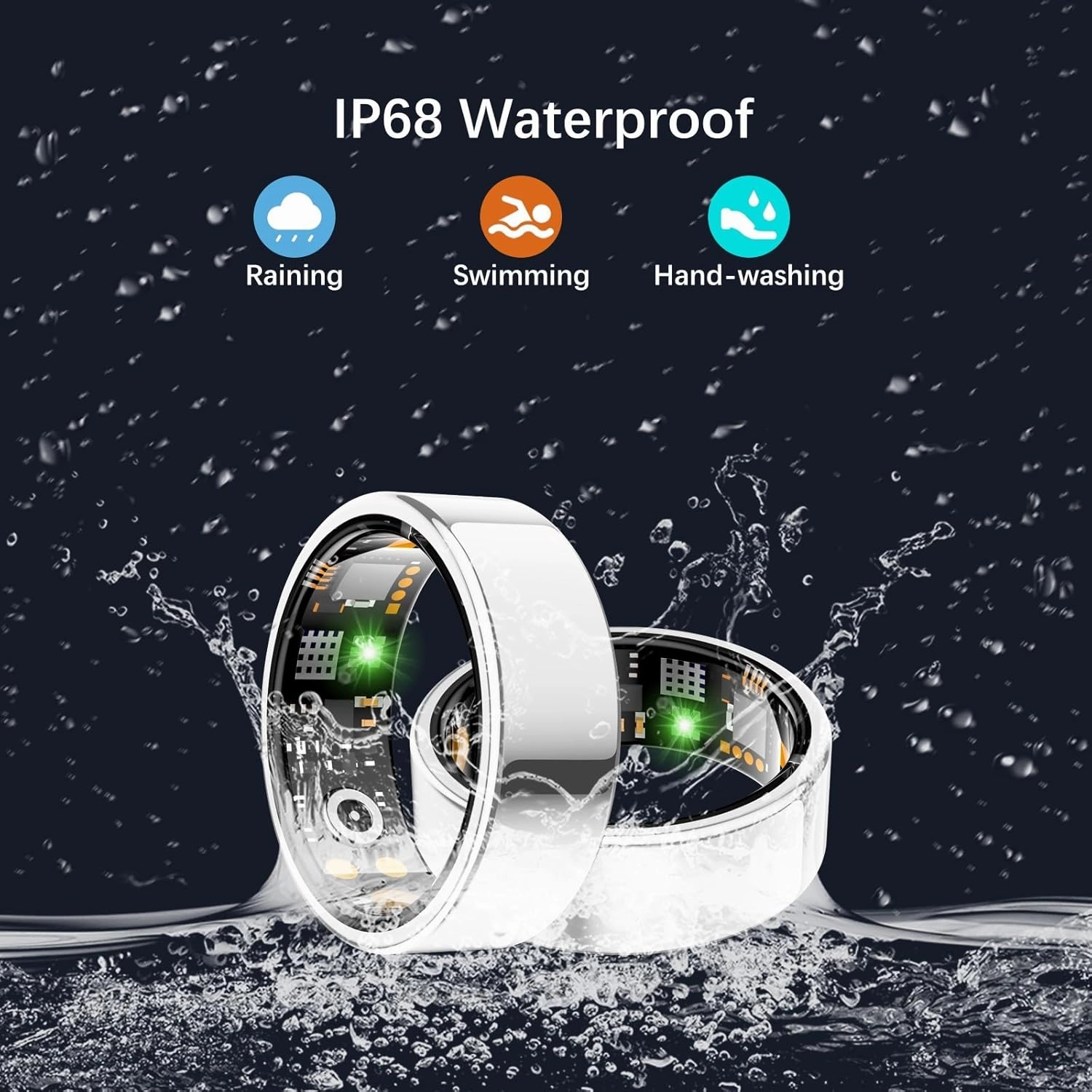 Health Tracker Ring, Smart Health Ring for Women Men with Heart Rate, Blood Oxygen, Sleep Monitor, Steps,Calories, No Subscription Fee, IP68 Waterproof Smart Ring for iPhone & Android (Silver, 8#)