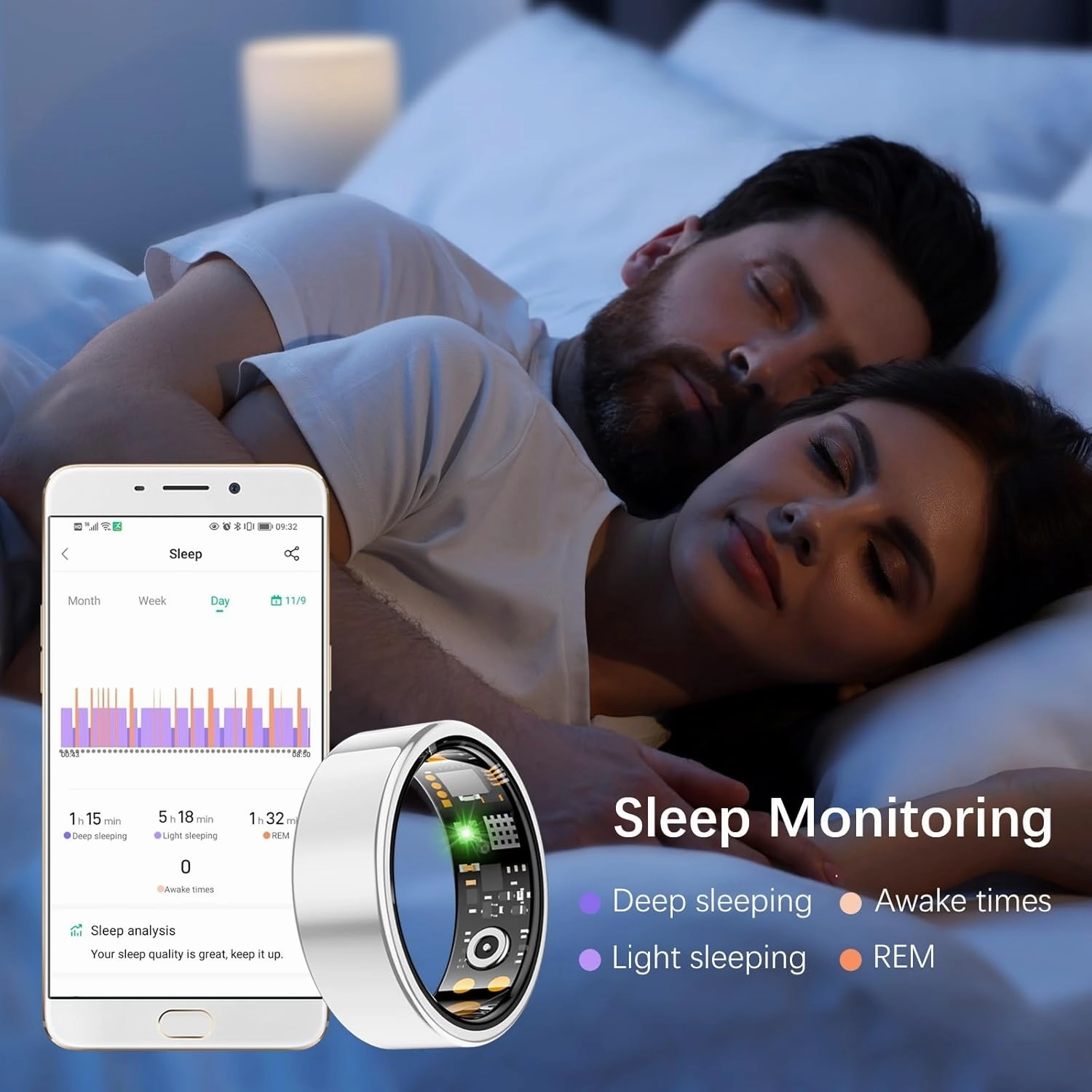 Health Tracker Ring, Smart Health Ring for Women Men with Heart Rate, Blood Oxygen, Sleep Monitor, Steps,Calories, No Subscription Fee, IP68 Waterproof Smart Ring for iPhone & Android (Silver, 8#)