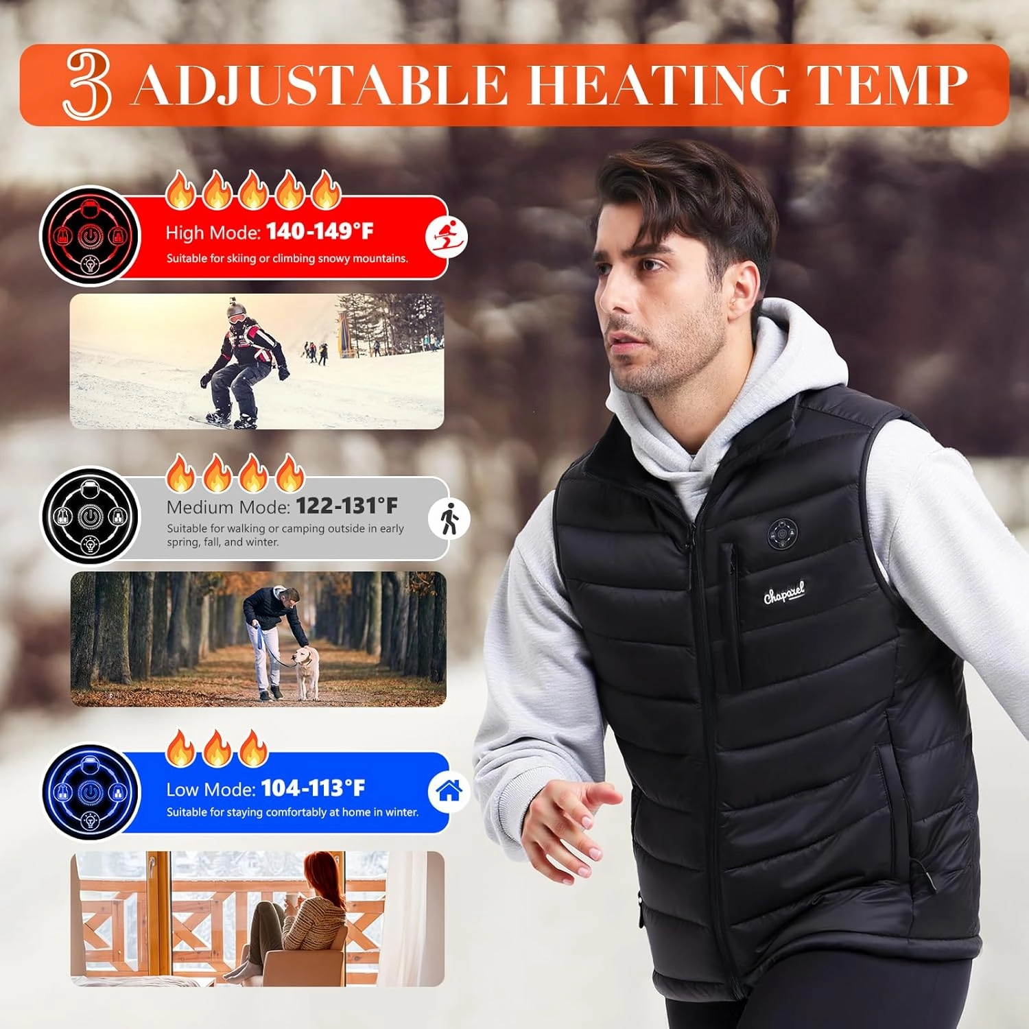 Heated Vest for Men with Battery Pack Included, 7.4V Smart Lightweight Mens Heated Vest Electric Heated Huning Vest